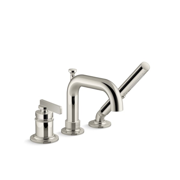 Deck-Mount Bath Faucet With Handshower in Vibrant Polished Nickel